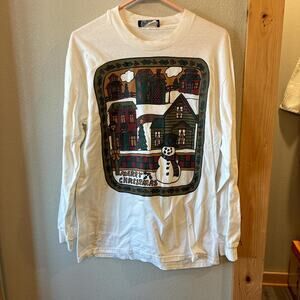 Vintage foster classics white long sleeve Christmas shirt Size Medium